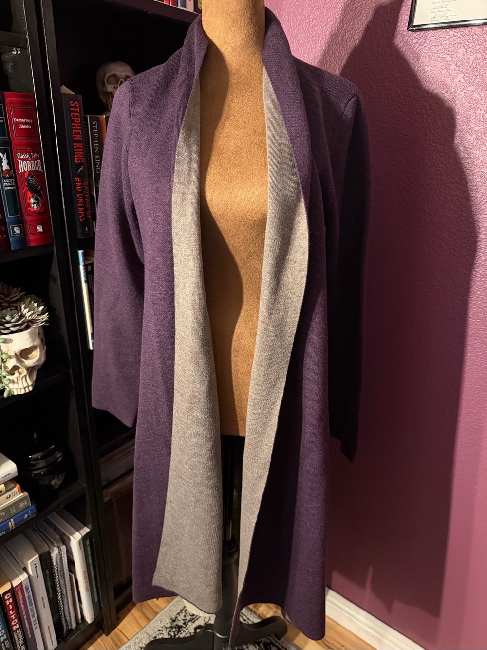 Women’s Open-Front Sweater Cardigan — Purple/Gray- gorgeous and so so soft